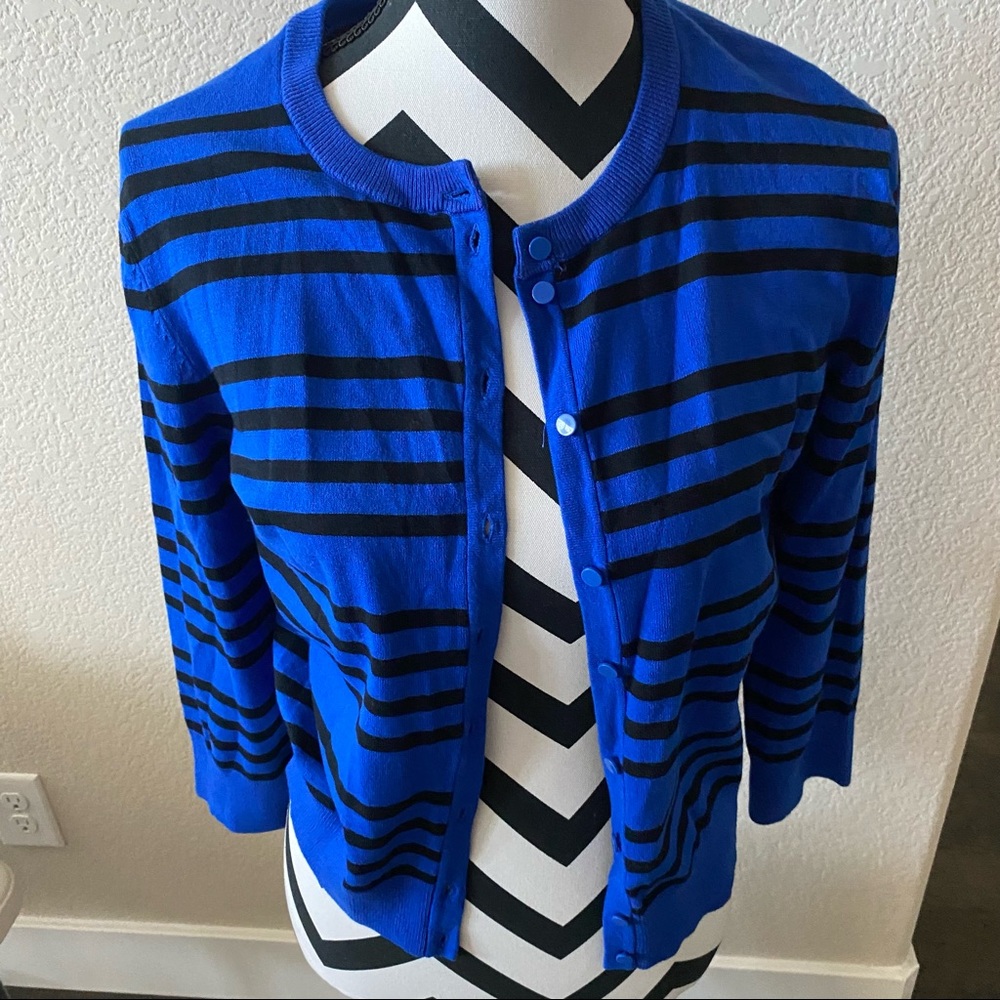 Cable & Gauge || blue striped cropped cardigan